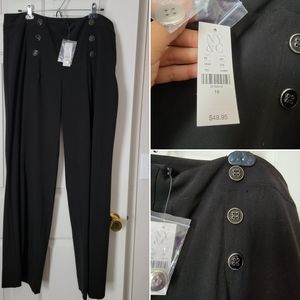 New York & Company Black Wide-Leg Button Front Pants
